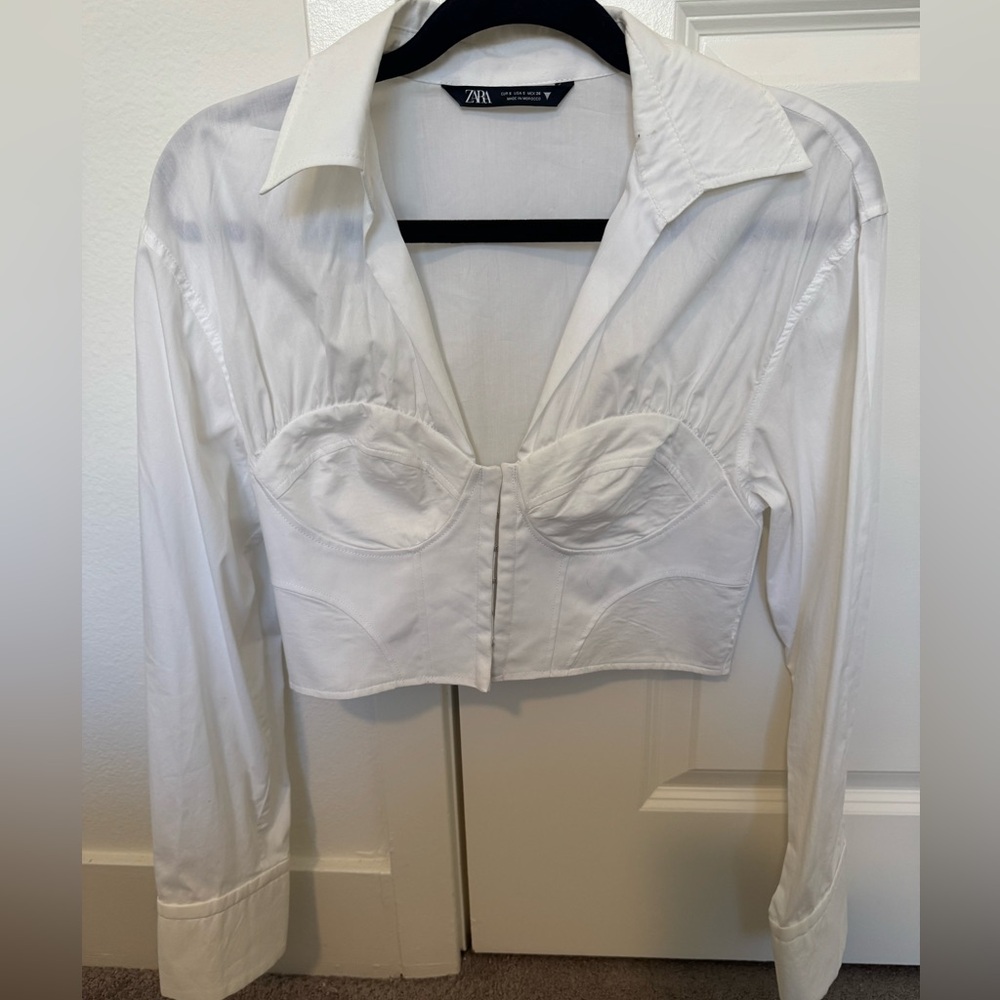 Zara Elegant White Women's Crop Top - Picture 3 of 4